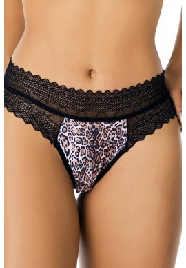 Calcinha Felina fio dental de Microfibra Animal Print e Renda