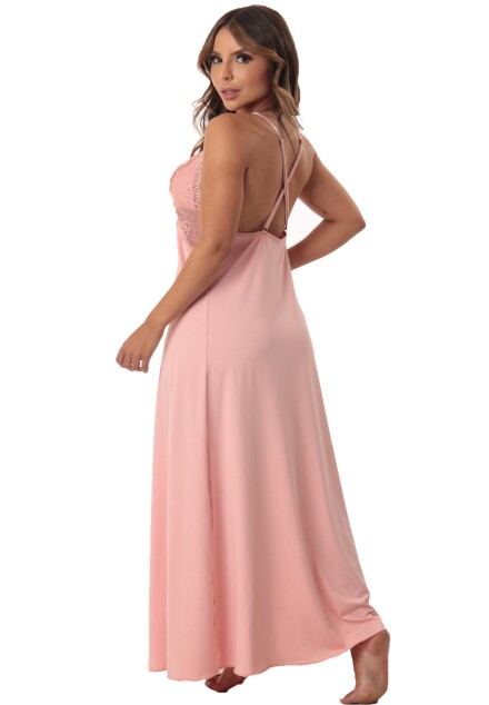 Camisola Lara Longa de Microfibra Light e Renda