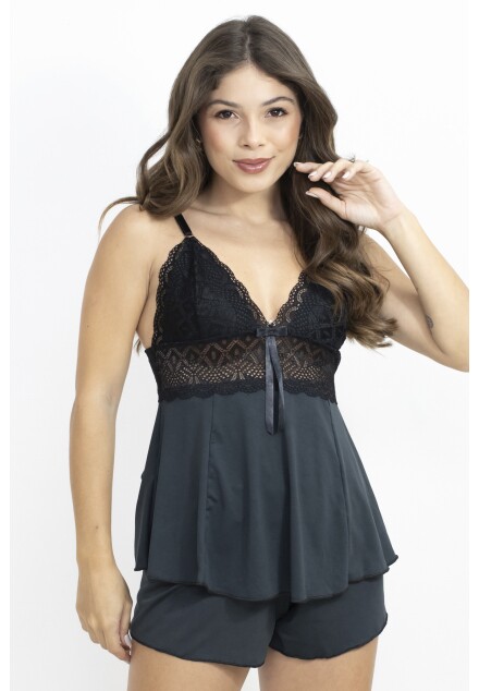 Short Doll Ellen de Microfibra Light e Renda