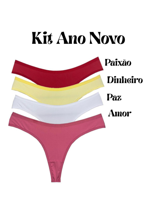 Kit de Calcinha Fio Duplo Ano Novo de Microfibra 4 peças