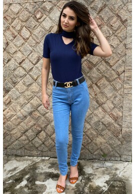 Blusa Canelada Decote Gola Blusa Canelada Decote Gola